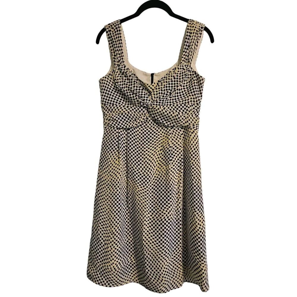 Nanette Lepore Silk All Wrapped Up Dress Navy Yellow Distorted Check Size 2